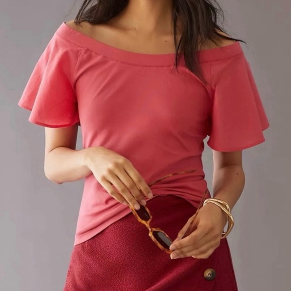 Anthropologie Off-The-Shoulder Flutter Sleeve Top NWOT